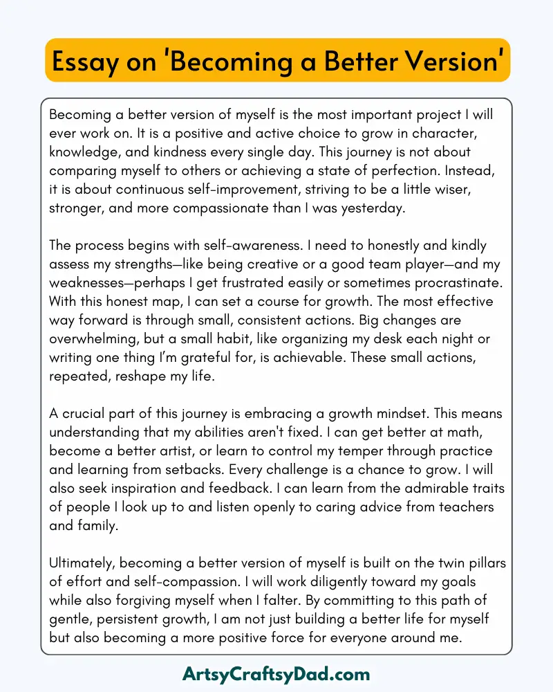 'Becoming a Better Version of Myself' - 300 Words  Essay for Grades 8 Students