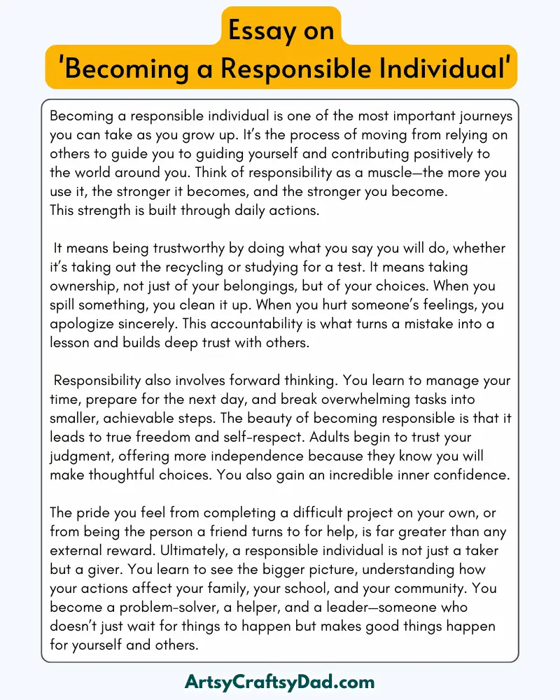 'Becoming a Responsible Individual' - 300 Words  Essay for Grades 8 to 10 Students