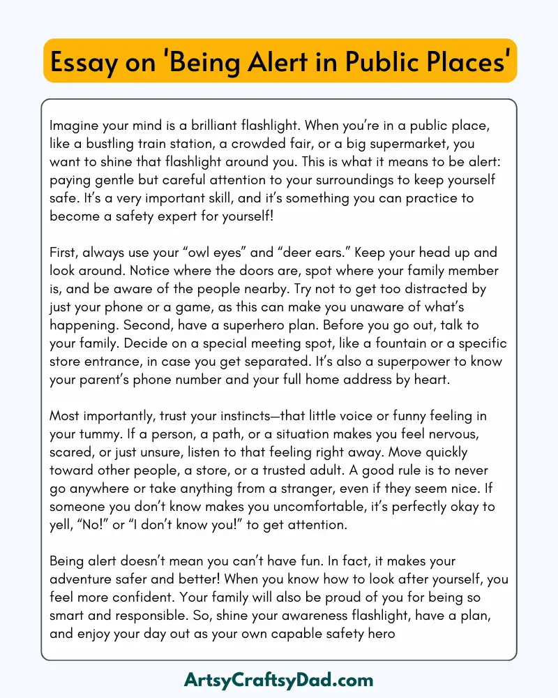 'Being Alert in Public Places' - 300 Words  Essay for Grades 9 to 10 Students