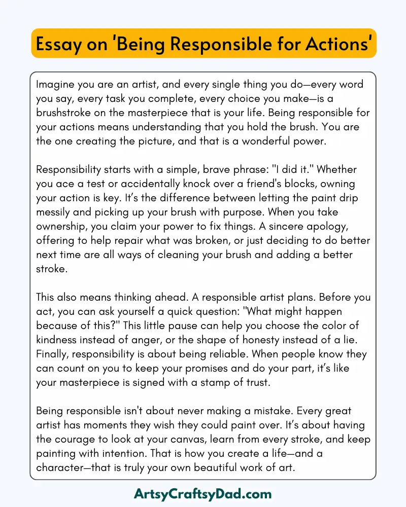 'Being Responsible for Actions' - 300 Words  Essay for Grades 8 to 10 Students