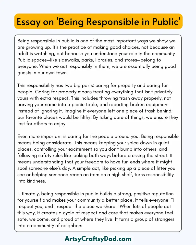 'Being Responsible in Public' - 300 Words  Essay for Grade 8 Students