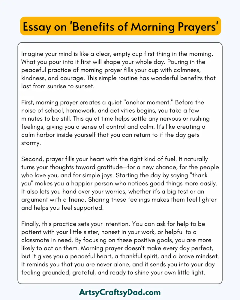 'Benefits of Morning Prayers' - 300 Words  Essay for Grades 7 to 10 Students