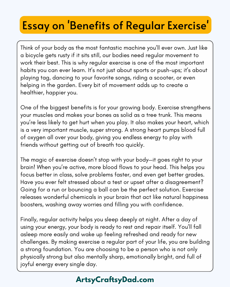 'Benefits of Regular Exercise' - 300 Words Essay for Grades 8 to 10 Students