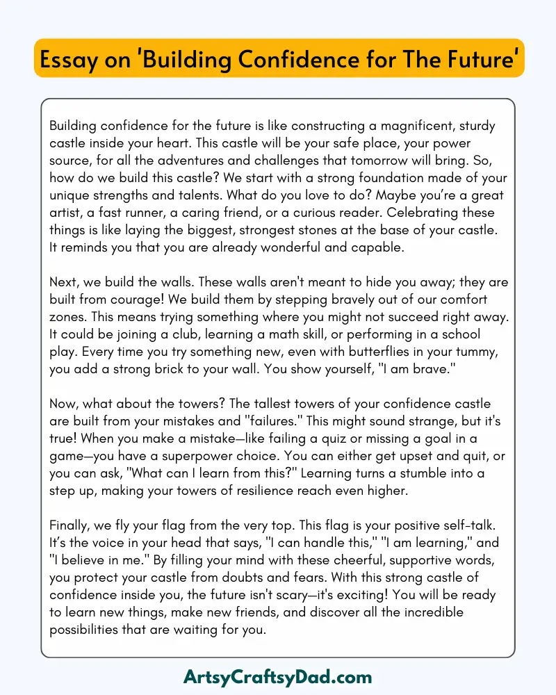 'Building Confidence for The Future' – 300 Words Essay for Grades 8 to 10 Students