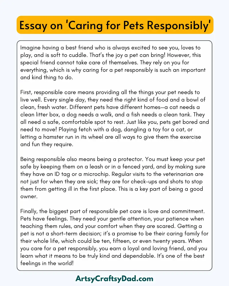 'Caring for Pets Responsibly' – 300 Words Essay for Grades 8 to 10 Students