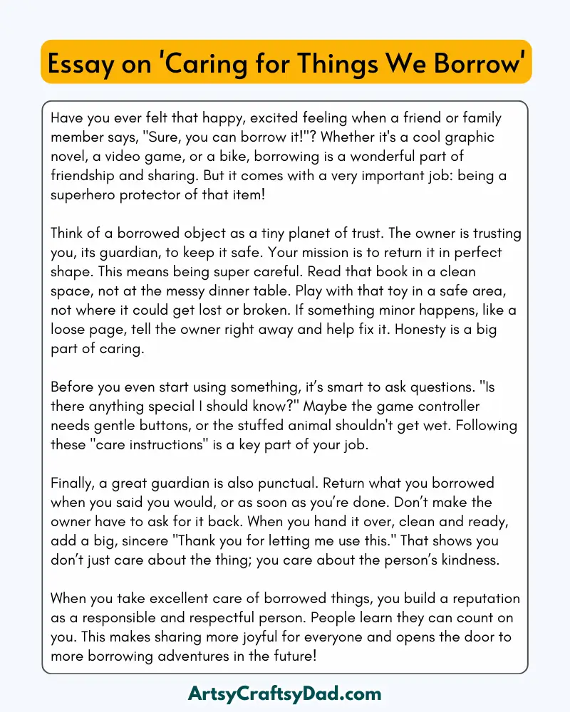 'Caring for Things We Borrow' - 300 Words  Essay for Grade 8 Students