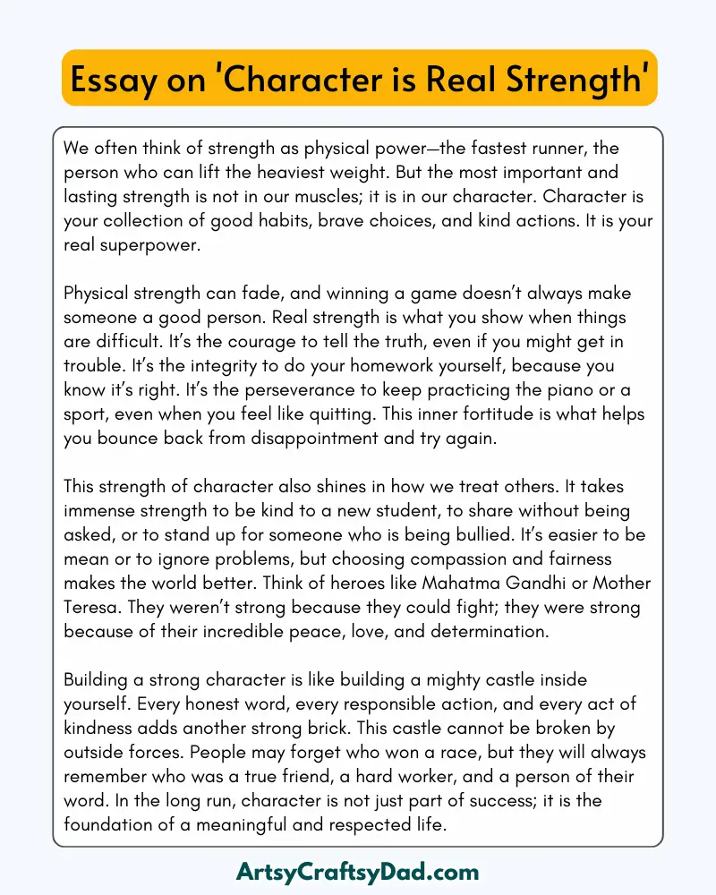 'Character is Real Strength' – 300 Words Essay for Grades 8 to 10 Students