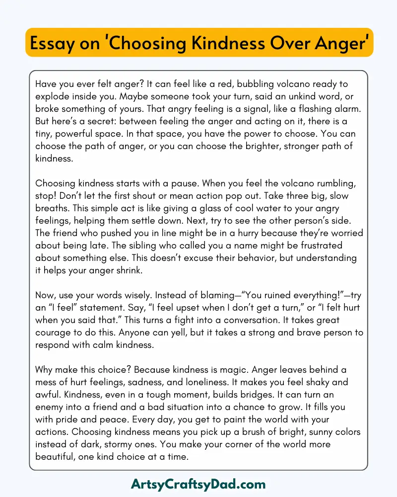 'Choosing Kindness Over Anger' – 300 Words Essay for Grades 8 to 10 Students