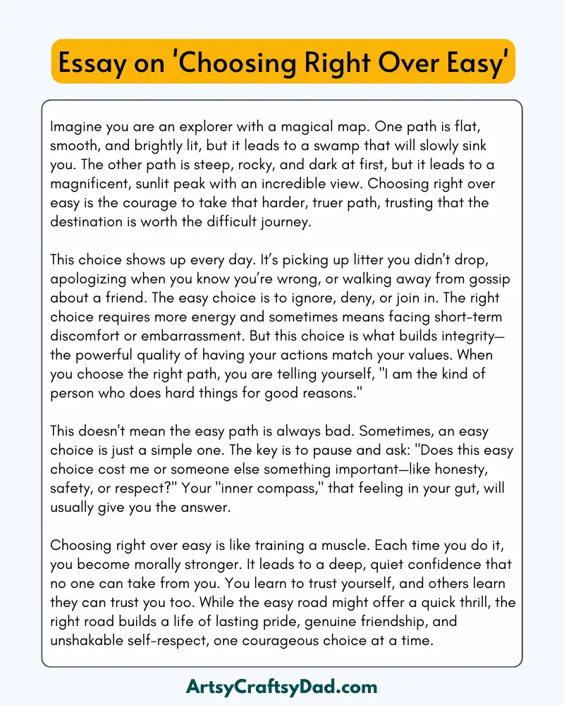 'Choosing Right Over Easy' - 300 Words  Essay for Grades 8 to 9 Students