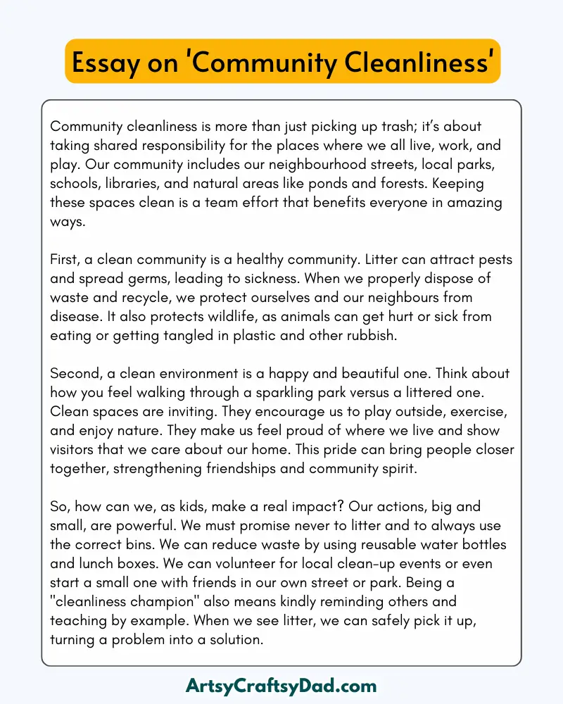 'Community Cleanliness' – 300 Words Essay for Grades 8 to 10 Students