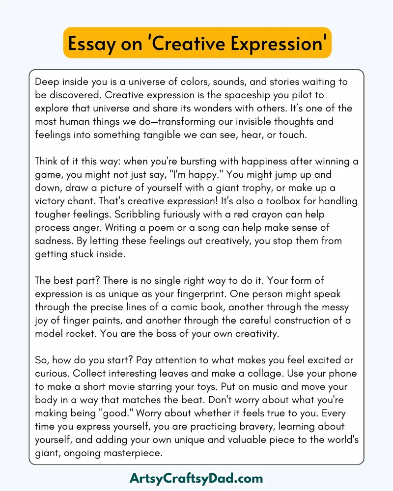 'Creative Expression' - 300 Words Essay for Grades 8 to 10 Students