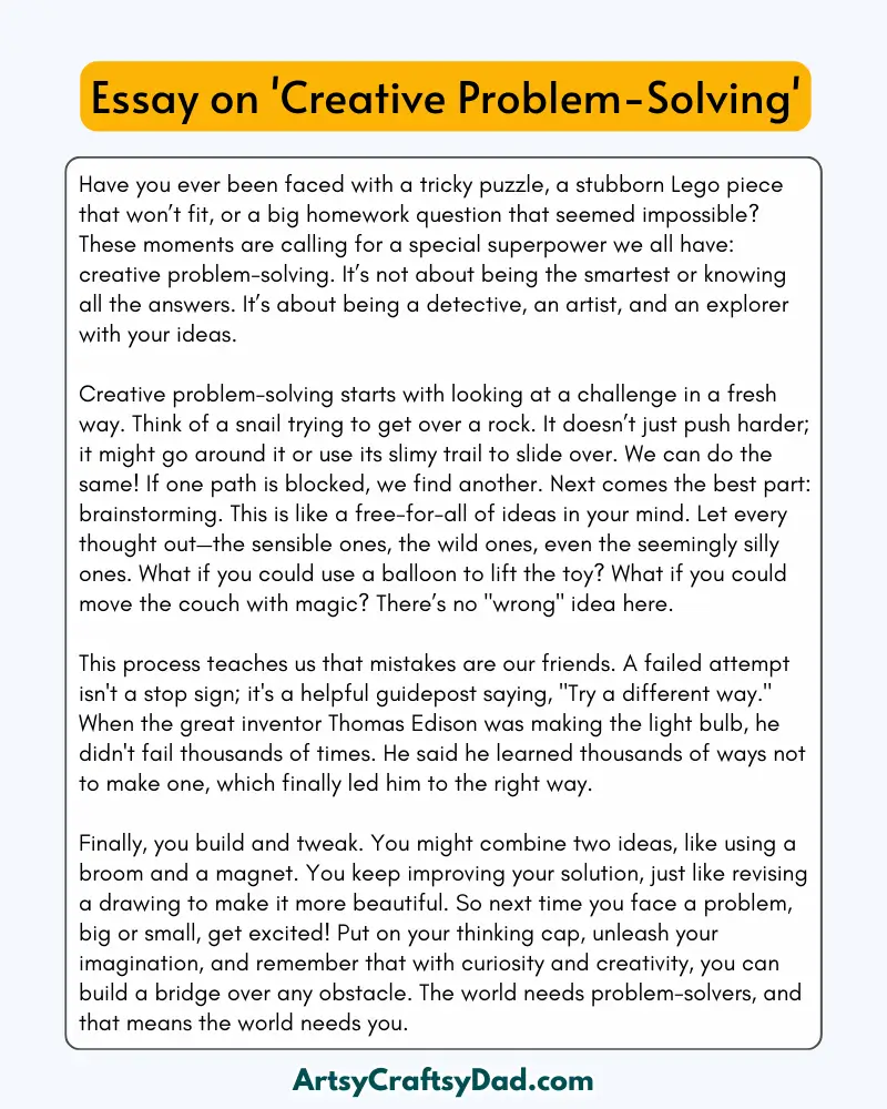 'Creative Problem-Solving' - 300 Words  Essay for Grades 9 to 10 Students