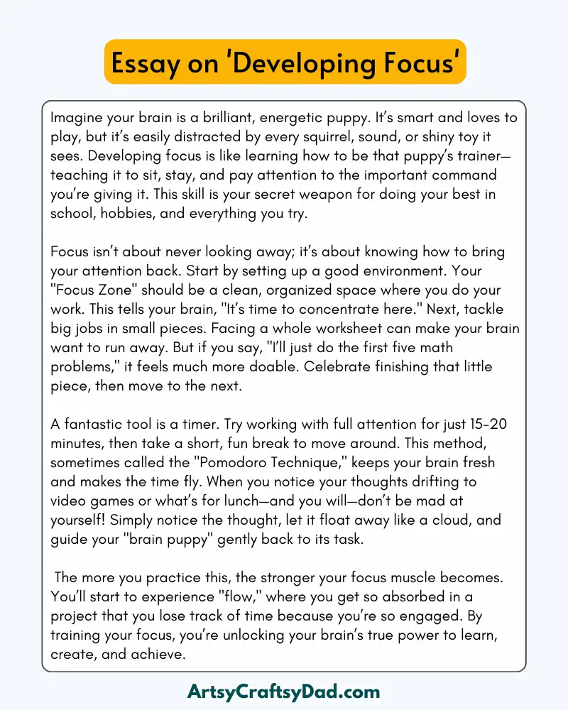 'Developing Focus' - 300 Words  Essay for Grades 9 to 10 Students