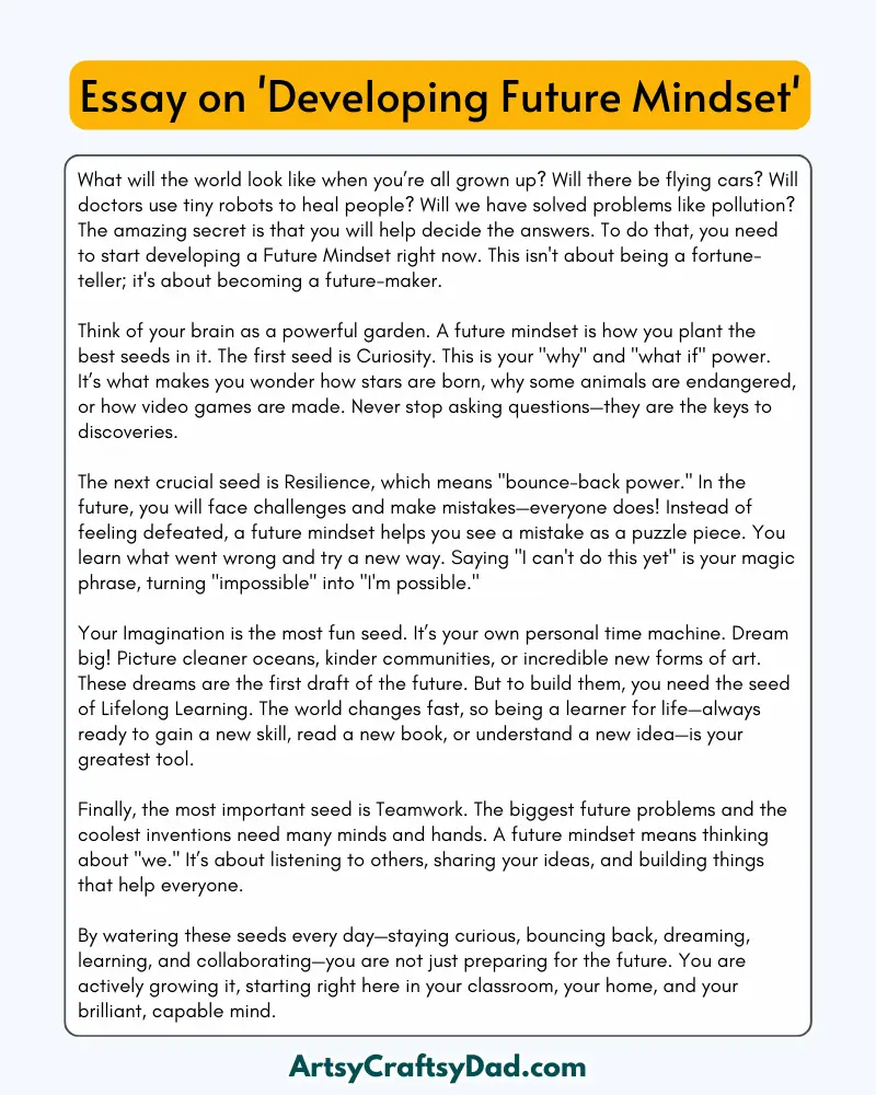 'Developing Future Mindset' – 300 Words Essay for Grades 8 to 10 Students