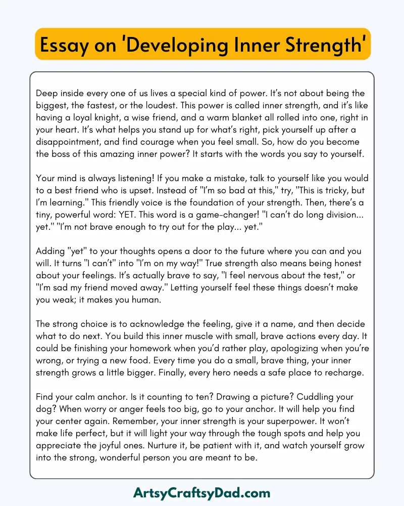 'Developing Inner Strength' - 300 Words  Essay for Grades 9 to 10 Students