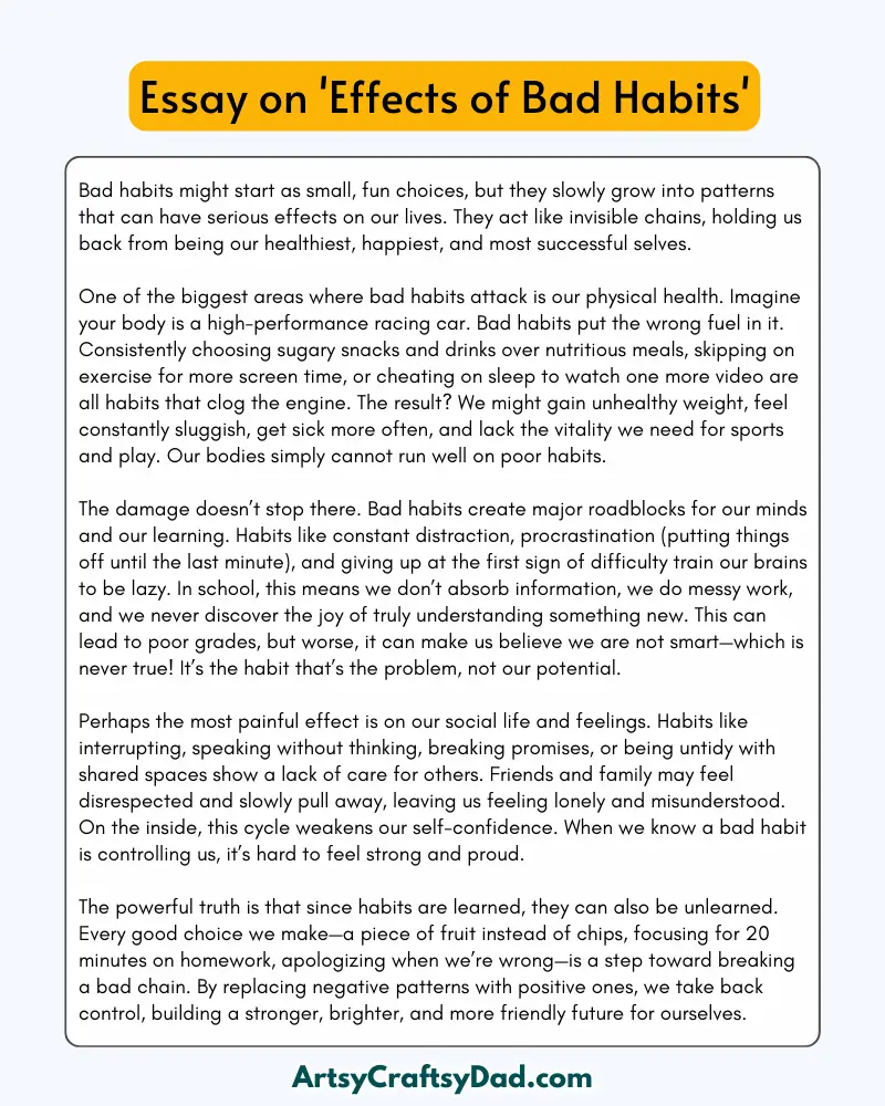 'Effects of Bad Habits' – 300 Words Essay for Grades 8 to 10 Students