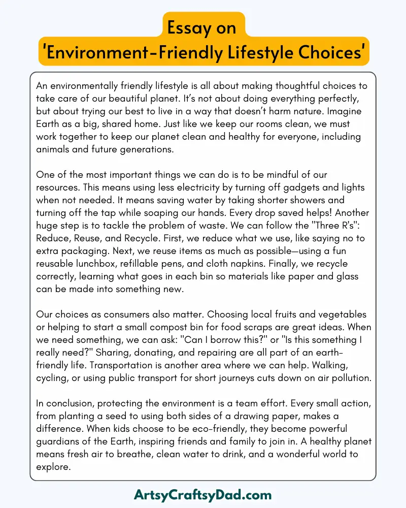 'Environment-Friendly Lifestyle Choices' – 300 Words Essay for Grades 8 to 10 Students