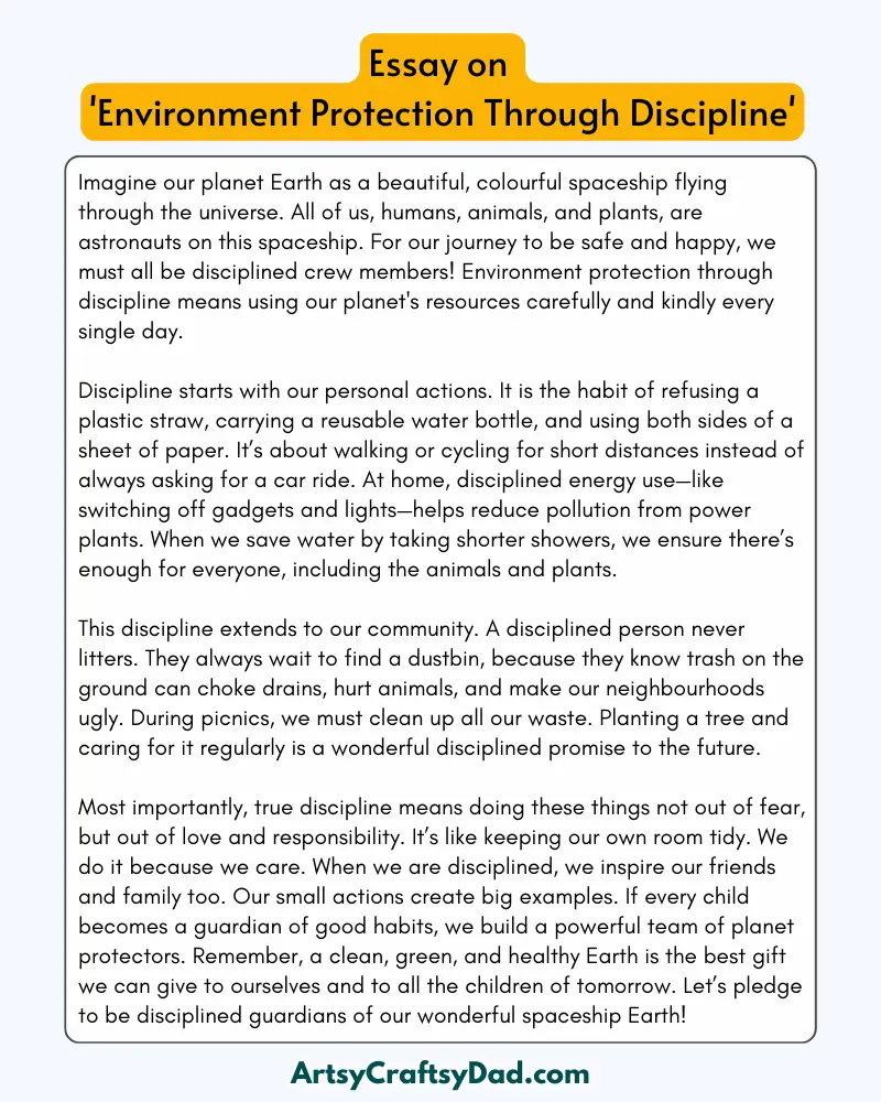 'Environment Protection Through Discipline' - 300 Words Essay for Grades 8 to 10 Students