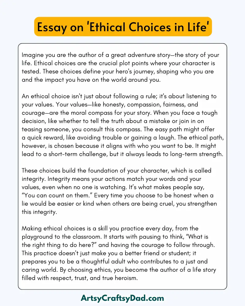 'Ethical Choices in Life' - 300 Words  Essay for Grades 9 to 10 Students