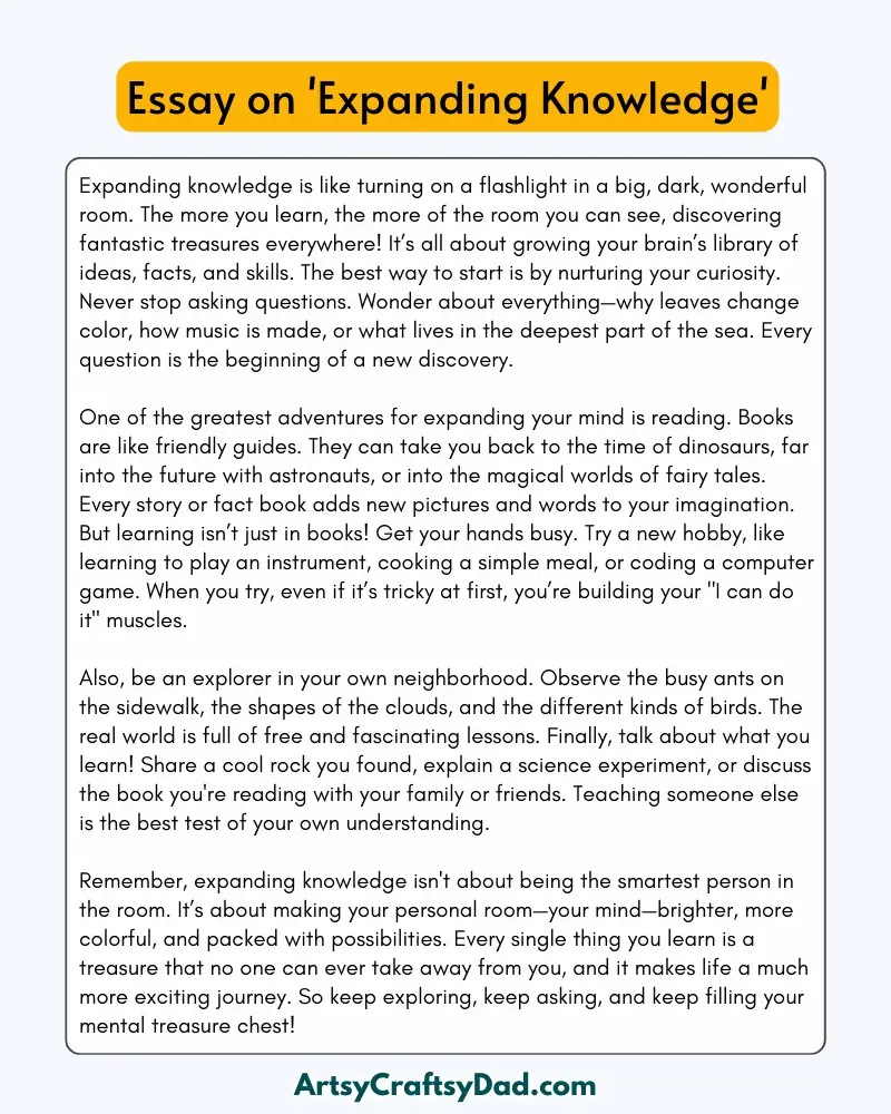 'Expanding Knowledge' – 300 Words Essay for Grades 8 to 10 Students