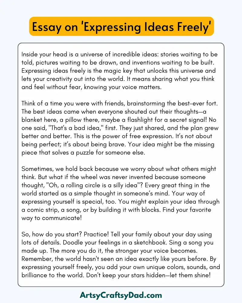 'Expressing Ideas Freely' - 300 Words  Essay for Grades 8 to 10 Students