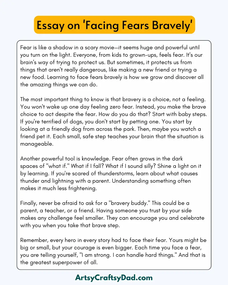 'Facing Fears Bravely' - 300 Words  Essay for Grades 8 to 10  Students