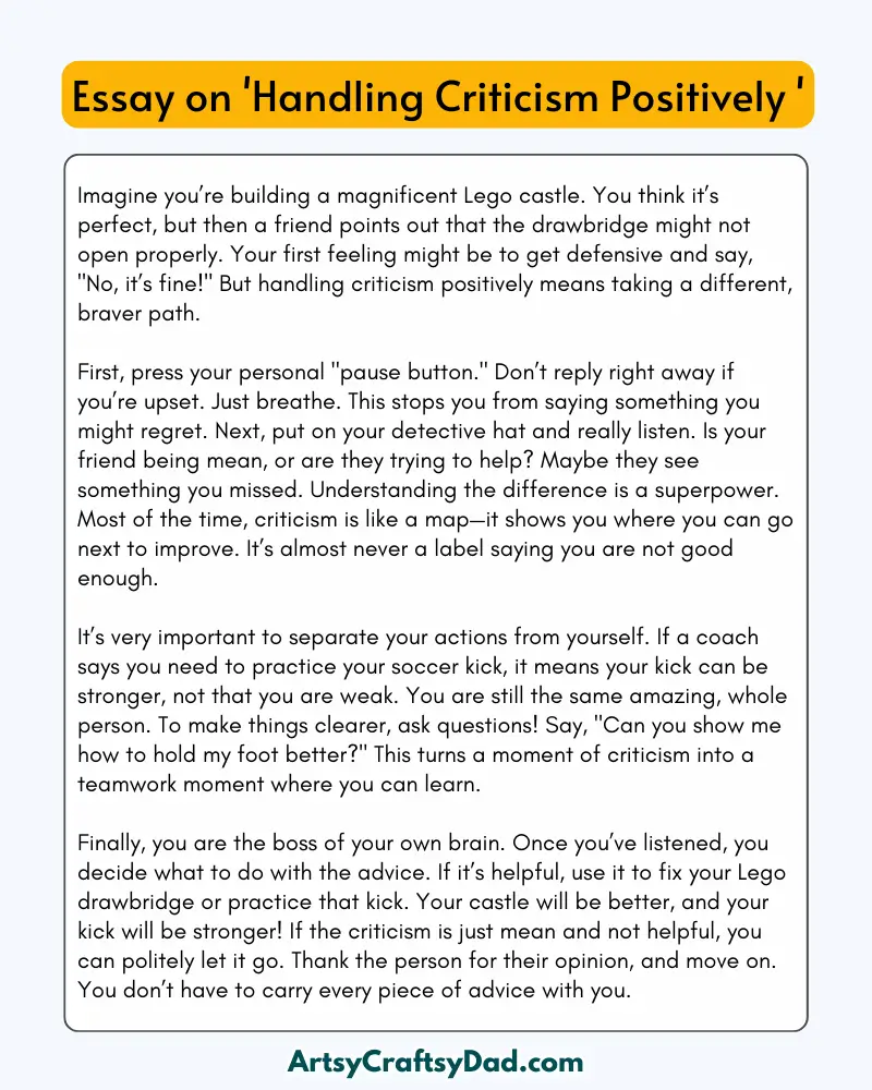 'Handling Criticism Positively' - 300 Words  Essay for Grades 8 to 10  Students