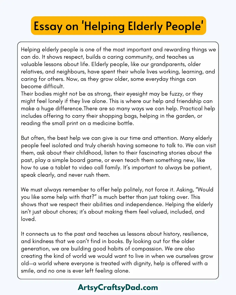 'Helping Elderly People' – 300 Words Essay for Grades 8 to 10 Students