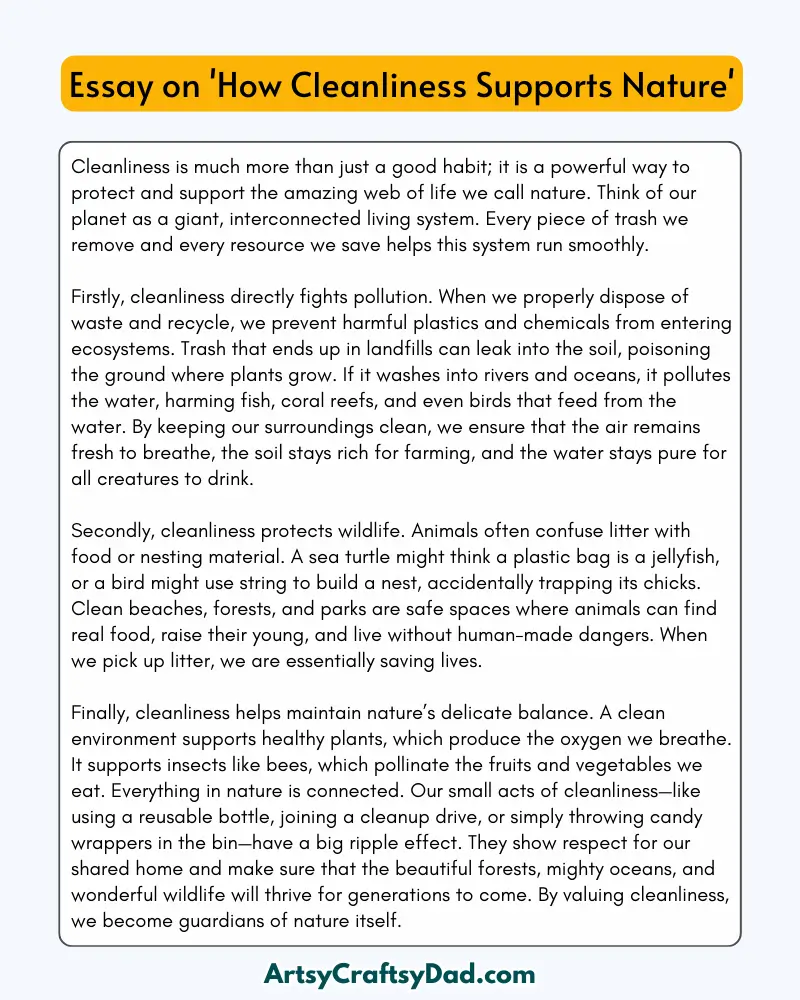 'How Cleanliness Supports Nature' – 300 Words Essay for Grades 8 to 10 Students
