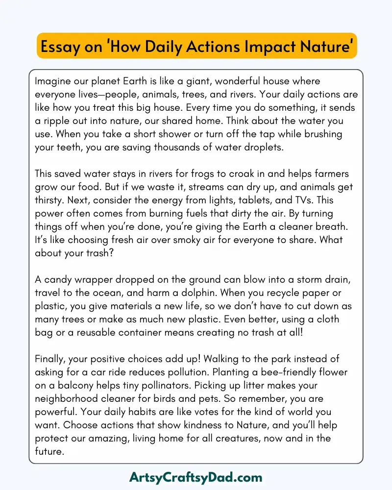 'How Daily Actions Impact Nature' - 300 Words  Essay for Grades 9 to 10 Students