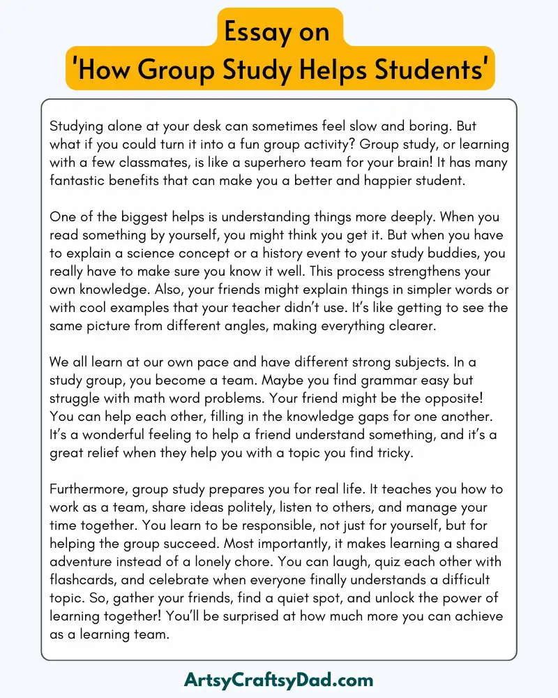 'How Group Study Helps Students' – 300 Words Essay for Grades 8 to 10 Students