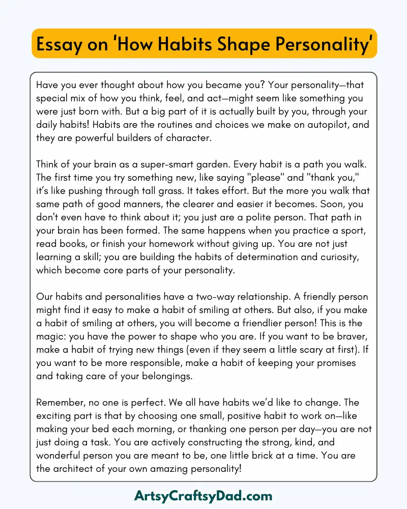 'How Habits Shape Personality' – 300 Words Essay for Grades 8 to 10 Students