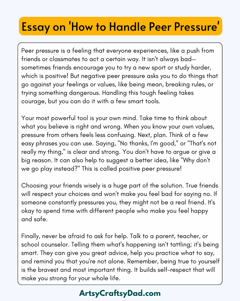 'How to Handle Peer Pressure' - 300 Words Essay for Grades 8 to 10 Students