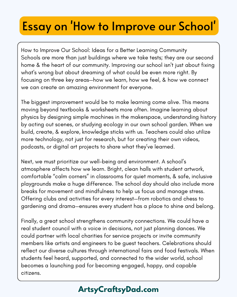 'How to Improve our School' – 300 Words Essay for grade 10 Students 