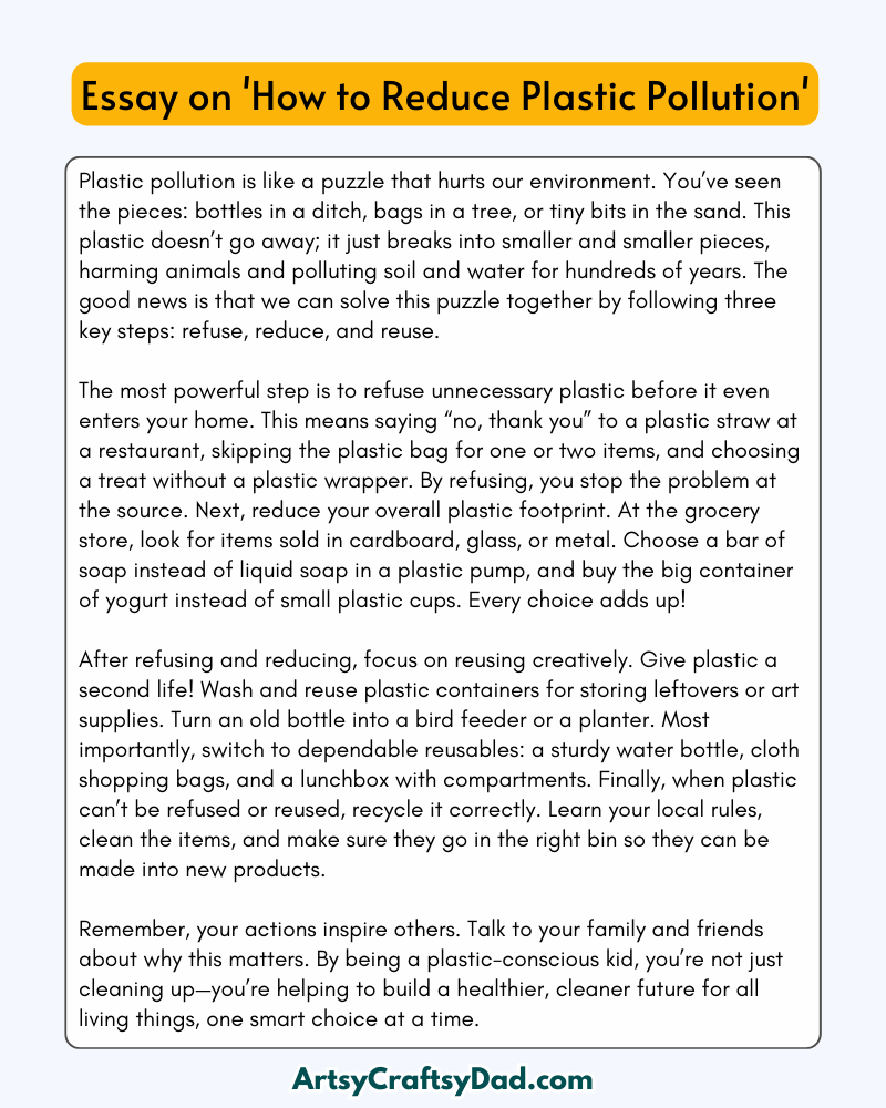 'How to Reduce Plastic Pollution' – 300 Words Essay for grade 10 Students