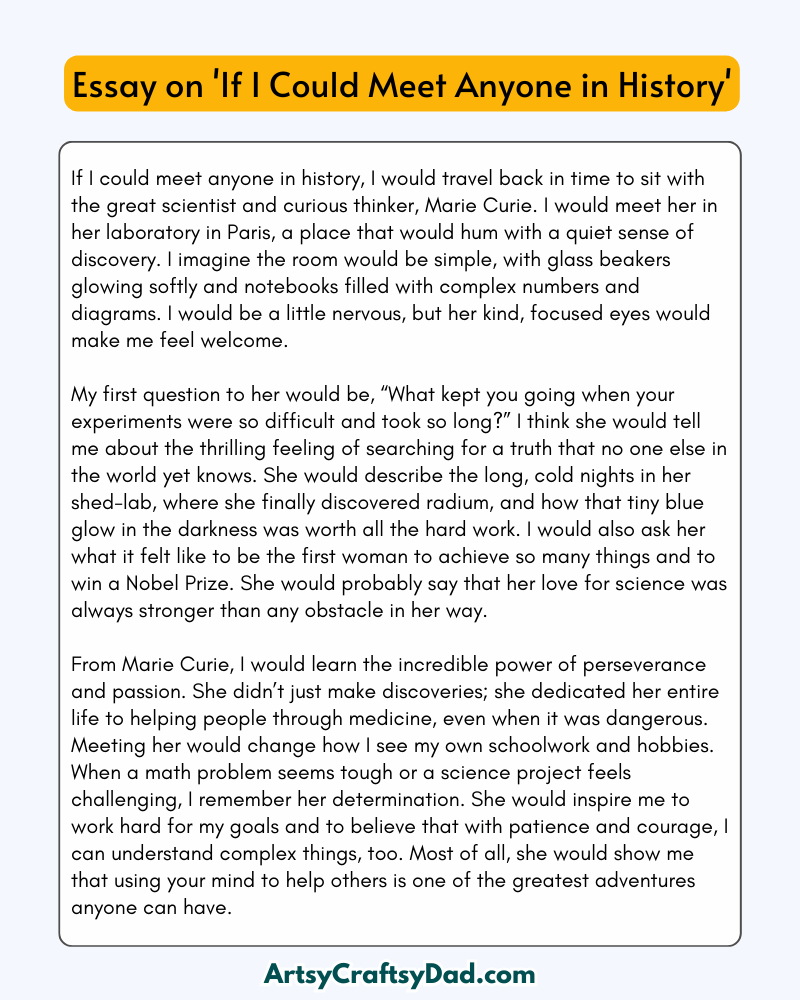 'If I Could Meet Anyone in History'– 300 Words Essay for Grades 8 to 10 students