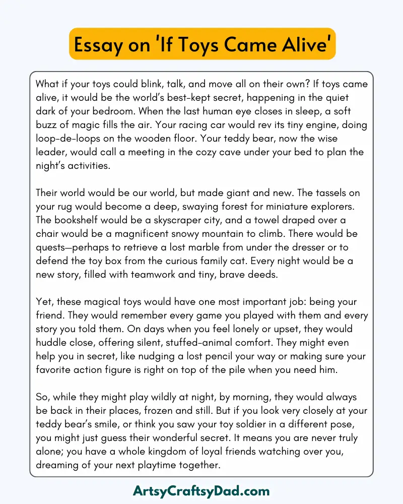 'If Toys Came Alive' – 300 Words Essay for Grades 8 to 10 Students