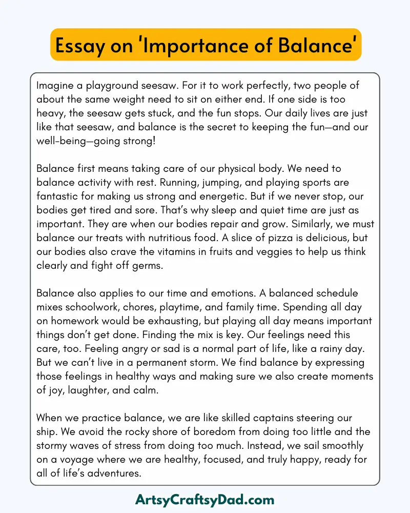 'Importance of Balance' - 300 Words  Essay for Grades 8 to 10 Students