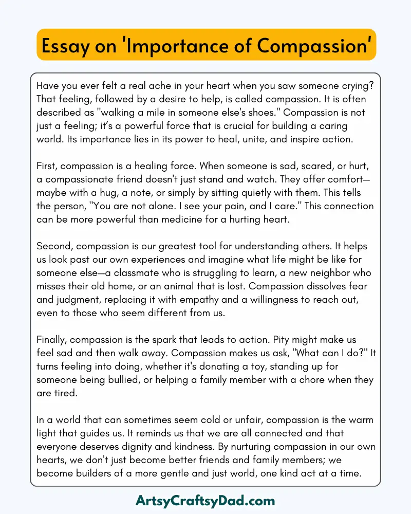 'Importance of Compassion' - 300 Words  Essay for Grades 9 to 10 Students