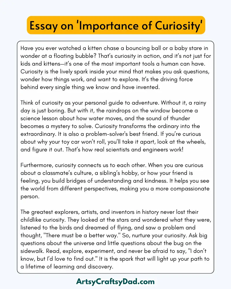 'Importance of Curiosity' - 300 Words  Essay for Grades 8 to 9 Students