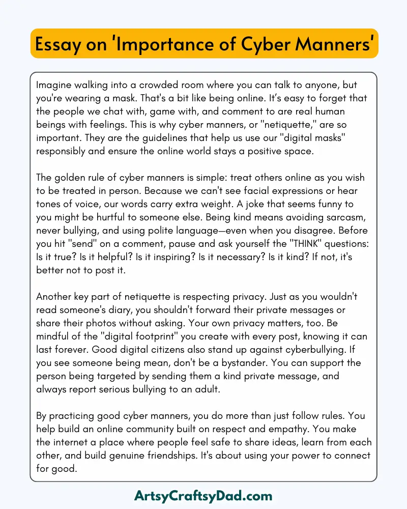 'Importance of Cyber Manners' - 300 Words  Essay for Grades 9 to 10 Students