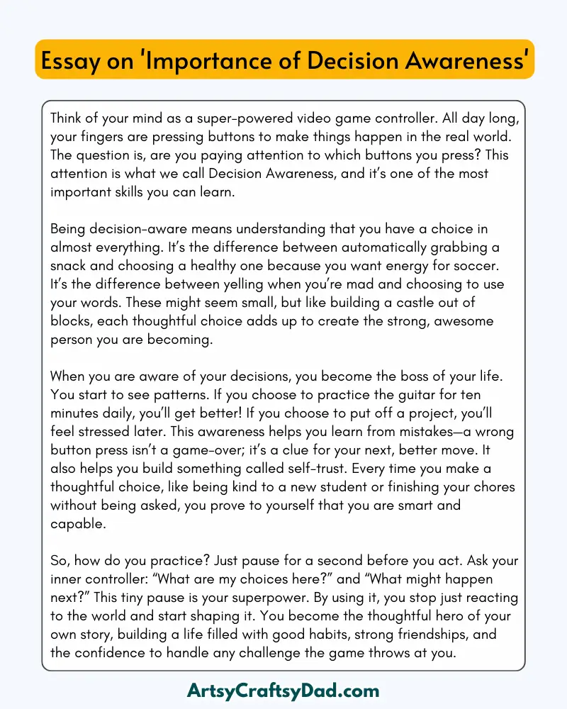 'Importance of Decision Awareness' - 300 Words Essay for Grades 8 to 10 Students