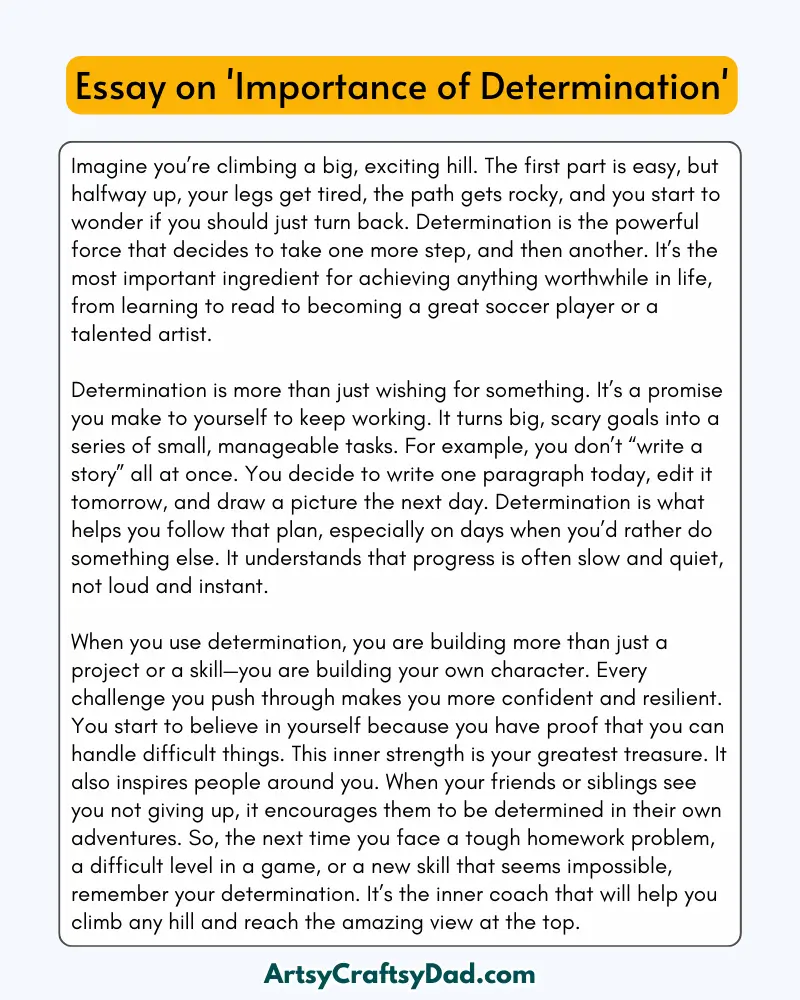 'Importance of Determination' - 300 Words  Essay for Grades 9 to 10 Students