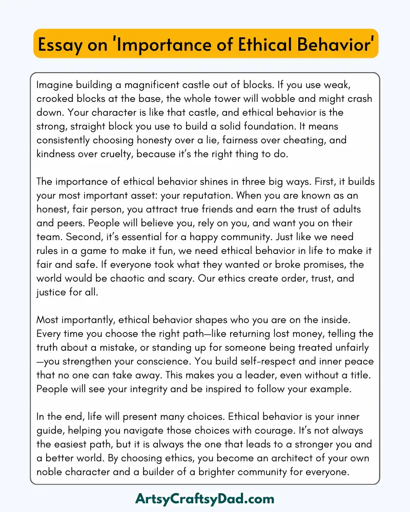 'Importance of Ethical Behavior' - 300 Words  Essay for Grades 9 to 10 Students