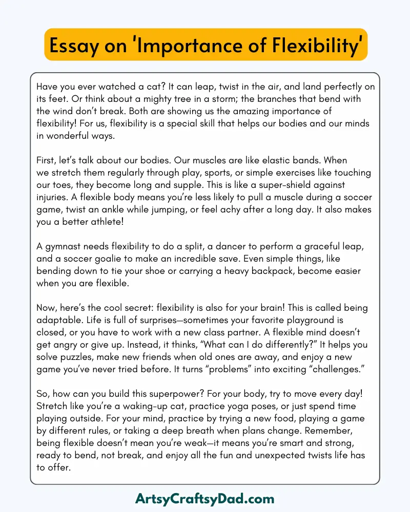 'Importance of Flexibility' – 300 Words Essay for Grades 8 to 10 Students