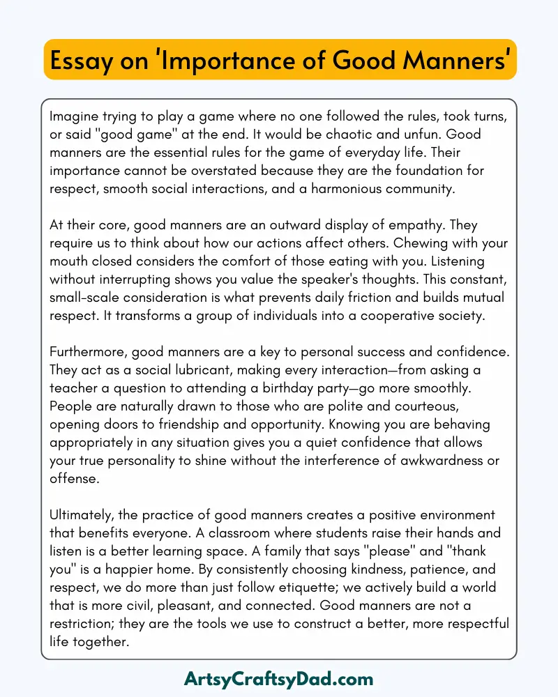 'Importance of Good Manners' - 300 Words Essay for Grades 7 to 8 Students