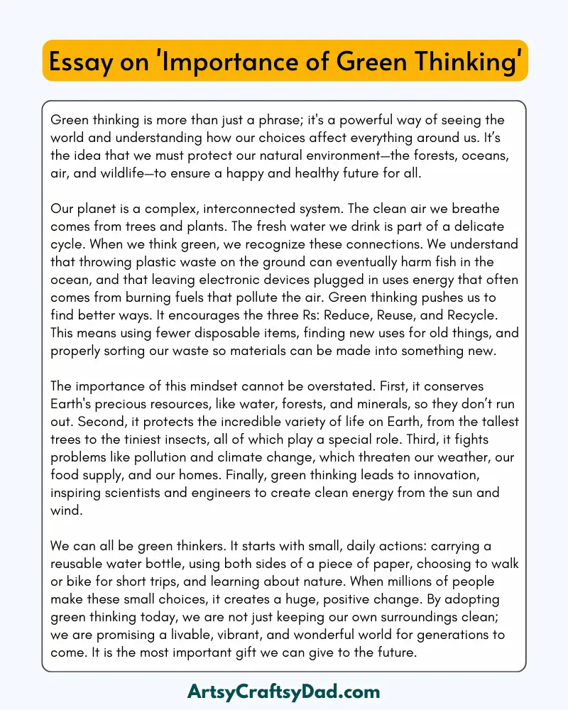 'Importance of Green Thinking' – 300 Words Essay for Grades 8 to 10 Students