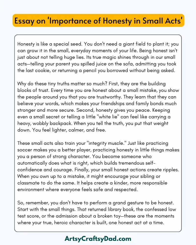 'Importance of Honesty in Small Acts' - 300 Words  Essay for Grade 8 Students