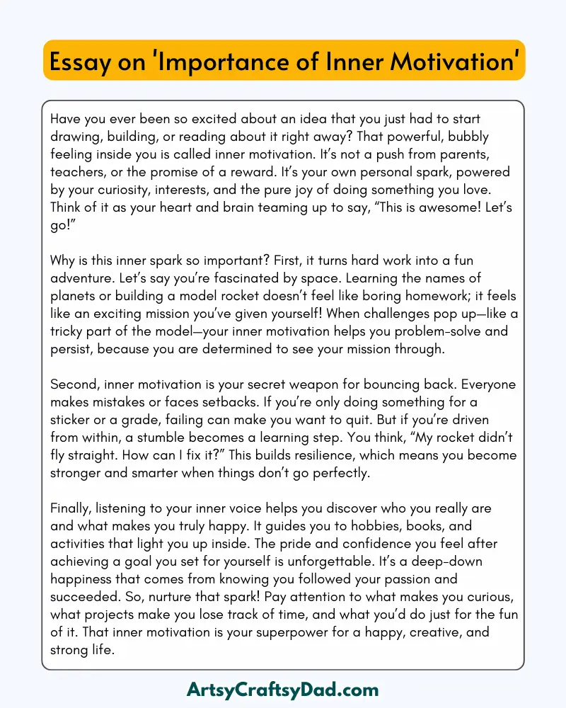 'Importance of Inner Motivation' - 300 Words Essay for Grades 8 to 10 Students