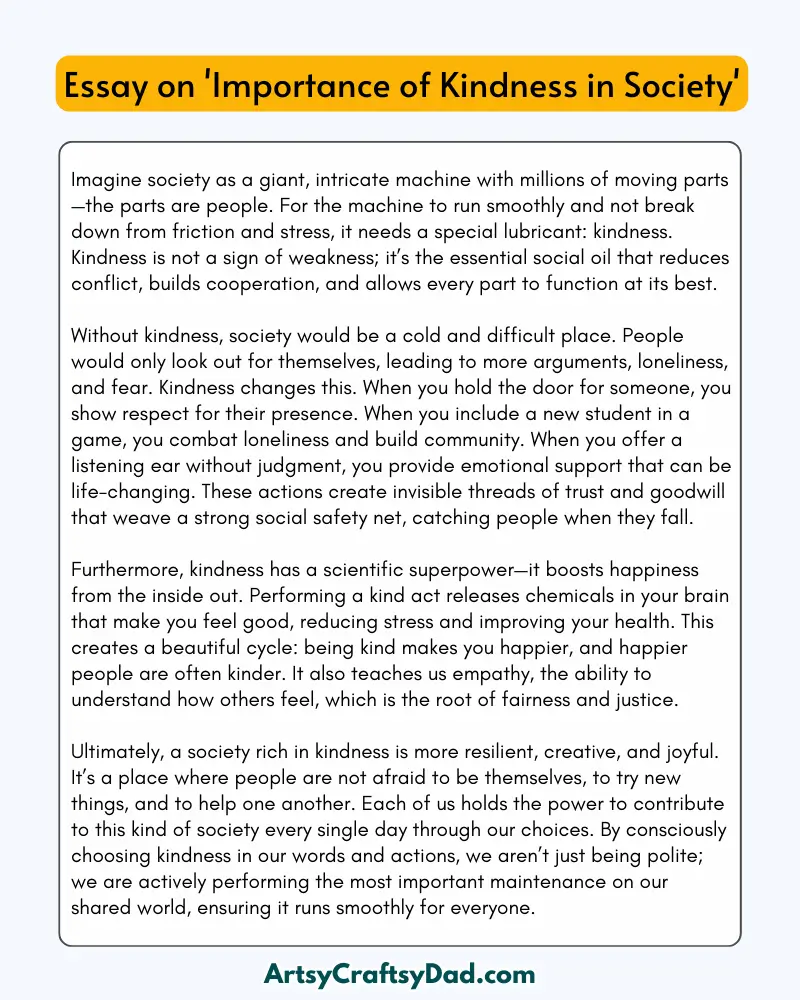 'Importance of Kindness in Society' - 300 Words  Essay for Grades 6 to 9 Students